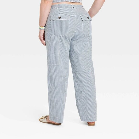 XXL - Womens High-Rise Casual Fit Railroad Straight leg Chino Pants - Blue - Picture 2 of 8
